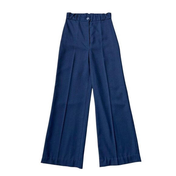 70s vintage highwaisted wideleg flare pants bellbottom navy blue trousers. - Picture 1 of 7